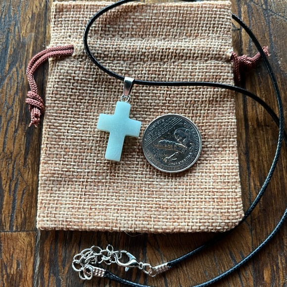 Genuine Amazonite Cross Pendant Amazonite Necklace Minimalist Crystal Necklace - Picture 2 of 2